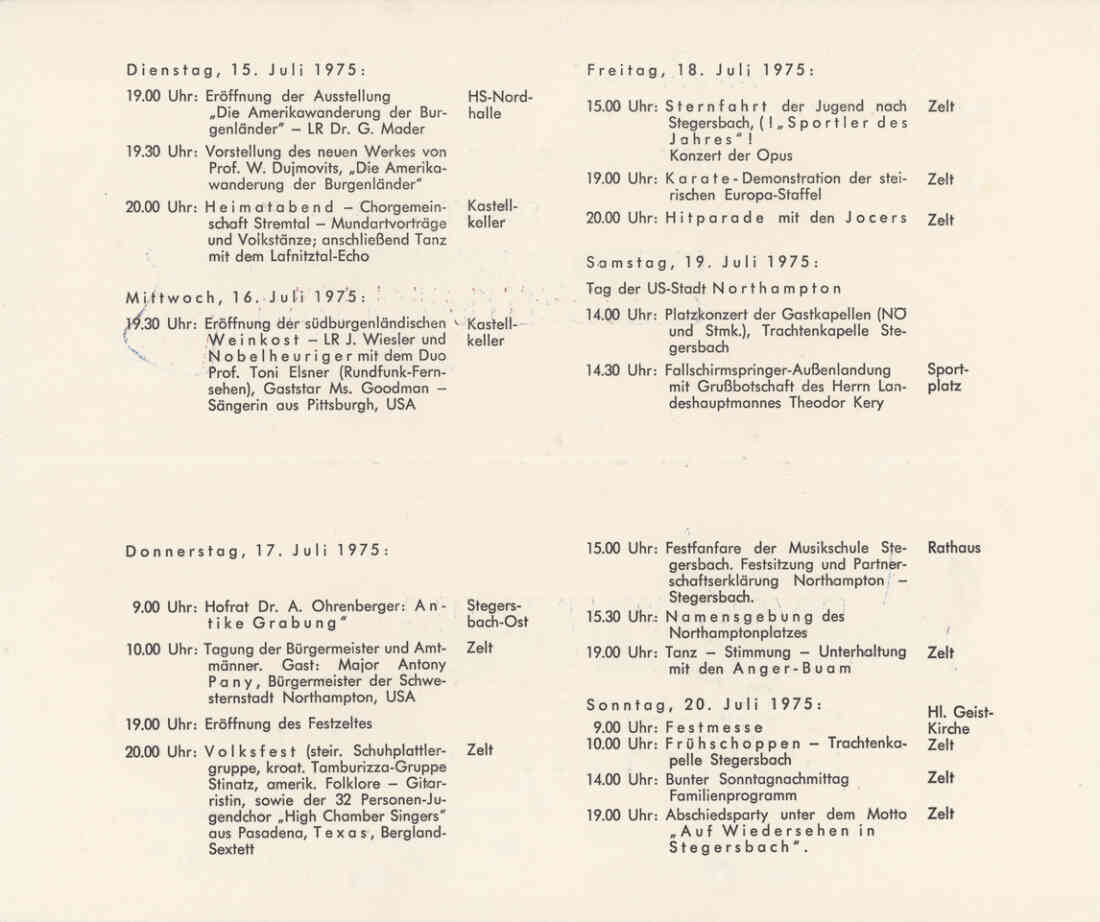 Festprogramm Amerika - Woche 1975, Seite 2, vom Fremdenverkehr - Verschönerungs - und Museumverein Stegersbach