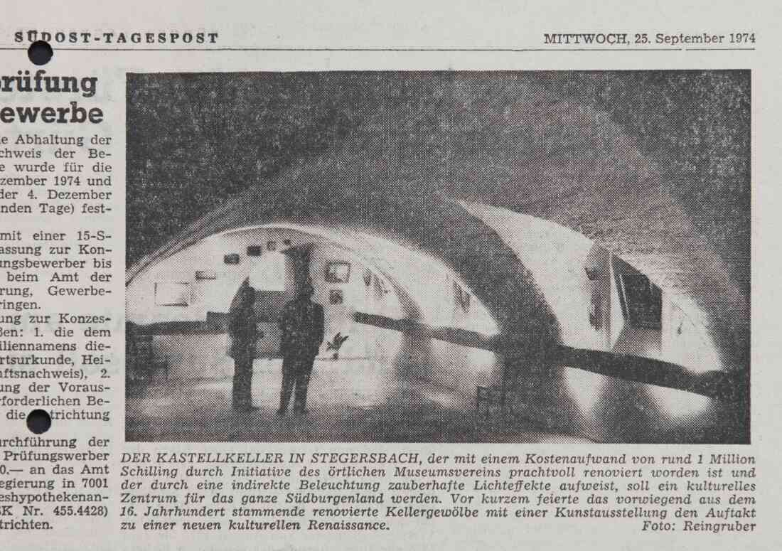 Zeitungsartikel Südost - Tagespost vom 25. September 1974 Kastellkeller am Sparkassenplatz 2