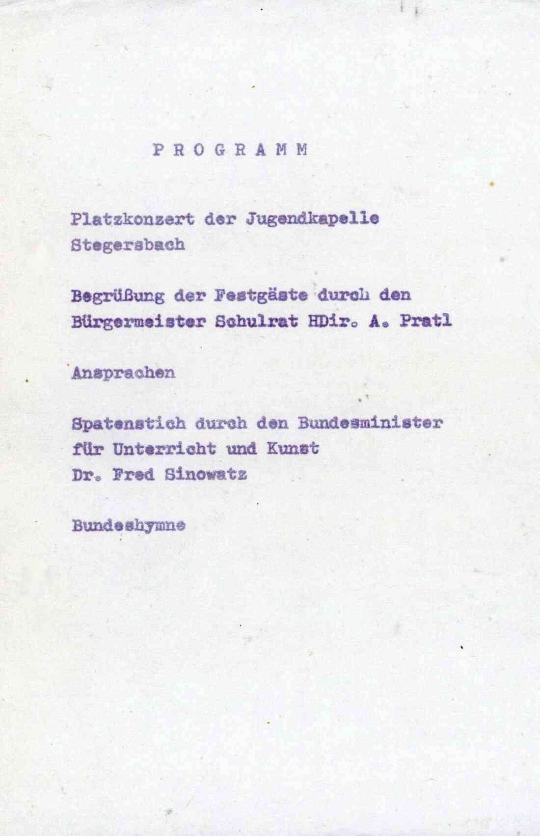 Spatenstich für den Neubau der Handelsakademie und Handelsschule am 12.09.1975, Innenseite, Postwurfsendung der Marktgemeinde Stegersbach