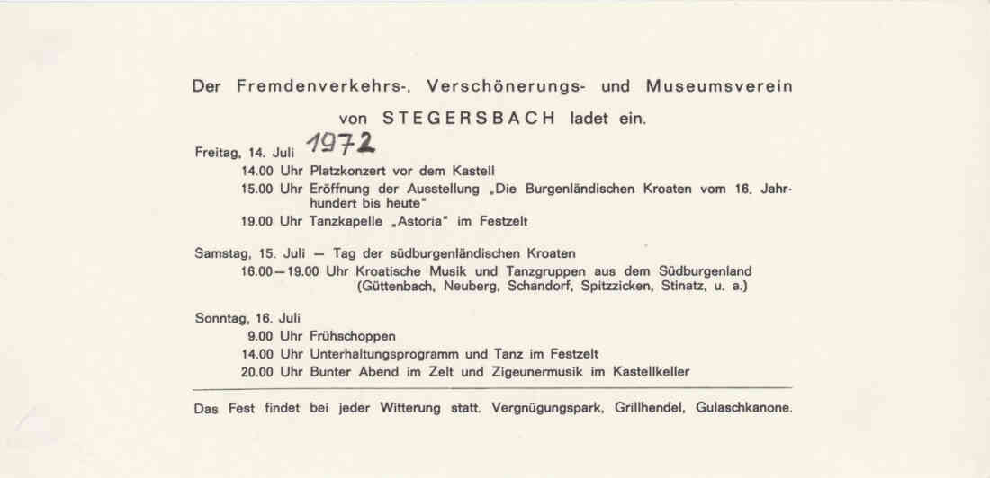 Festprogramm Fremdenverkehr - Verschönerungs - und Museumverein Juli 1972