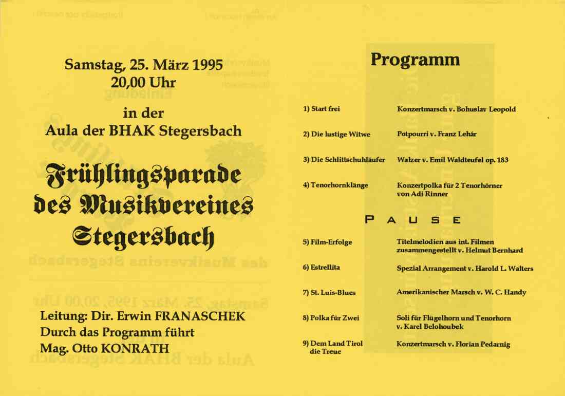 Musikverein Stegersbach, Einladung zu Frühlingsparade am 25 März 1995