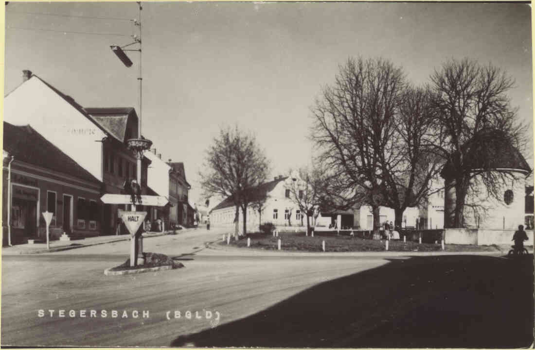 Stegersbach (Bgld.), Hauptplatz, Selcher Kapesky, Kaufhaus Karl Krammer, Rathaus, Gasthof Bauer,  Park, Schuhhaus Tobitsch, Antonius Kapelle