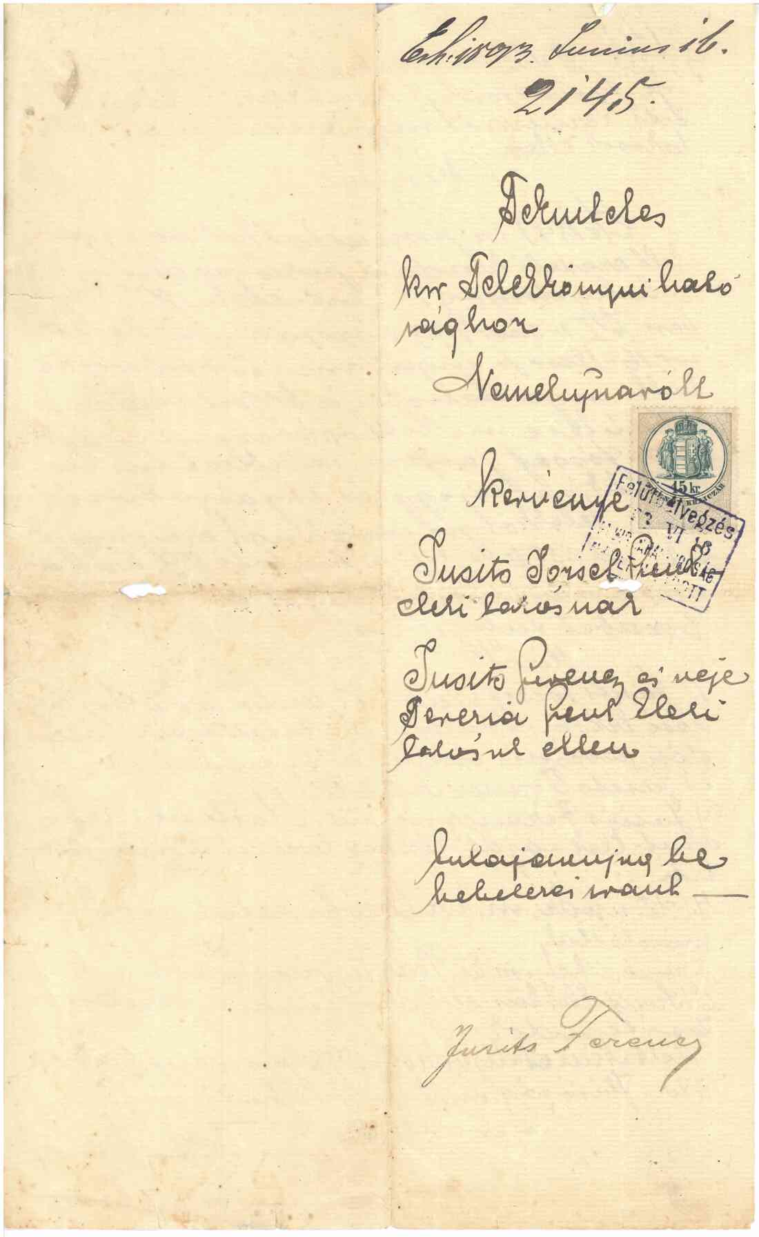 Beschluss von 1893 Rückseite