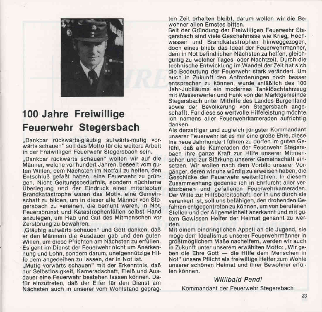 Freiwillige Feuerwehr Stegersbach 100 Jahre 1879 - 1979 Broschüre Seite 23