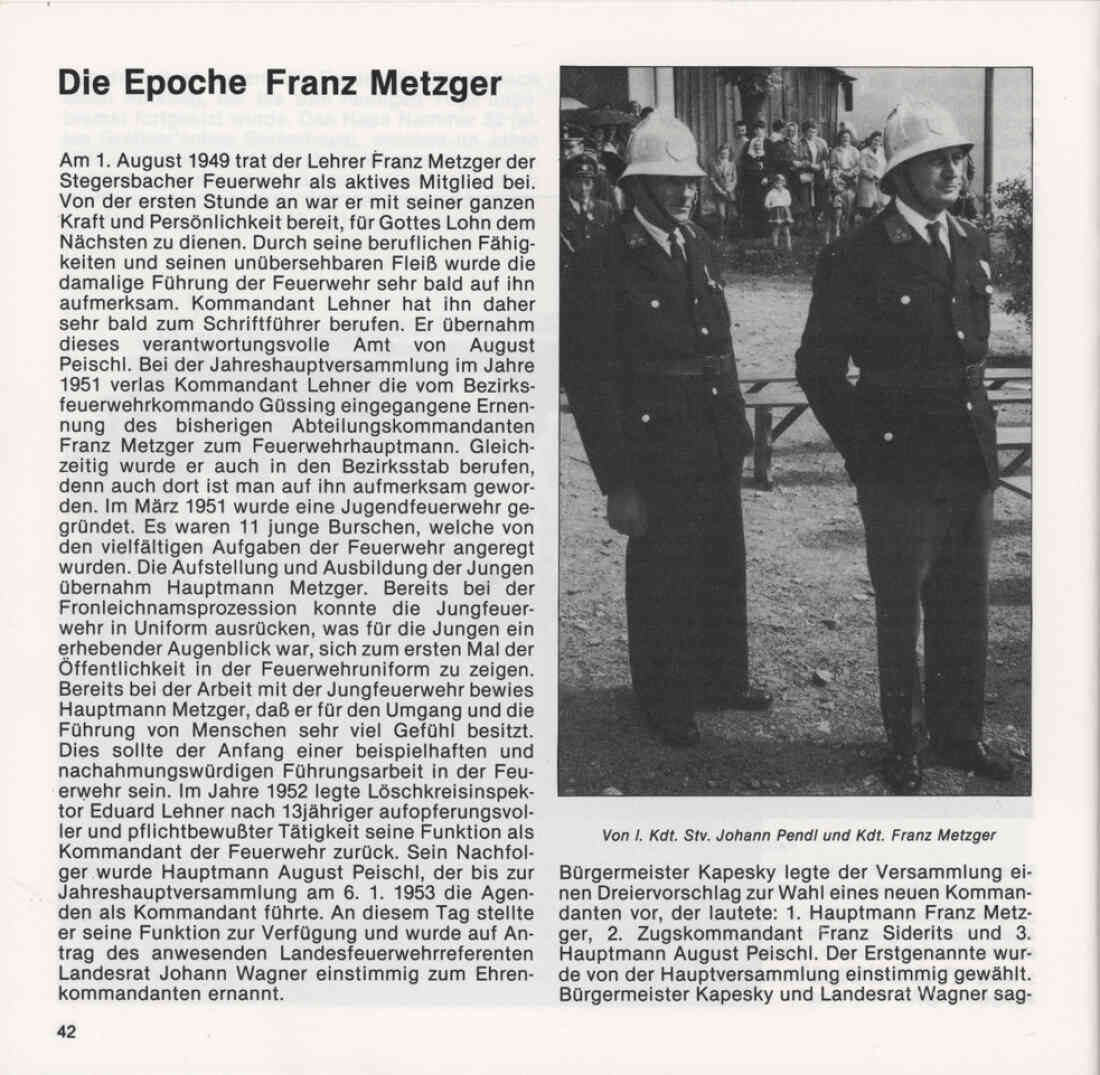 Freiwillige Feuerwehr Stegersbach 100 Jahre 1879 - 1979 Broschüre Seite 42