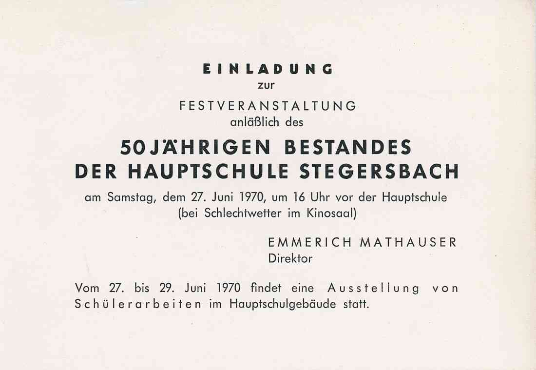 50 Jahre Hauptschule Stegersbach1970 Einladung am 27. Juni 1970, Seite 2