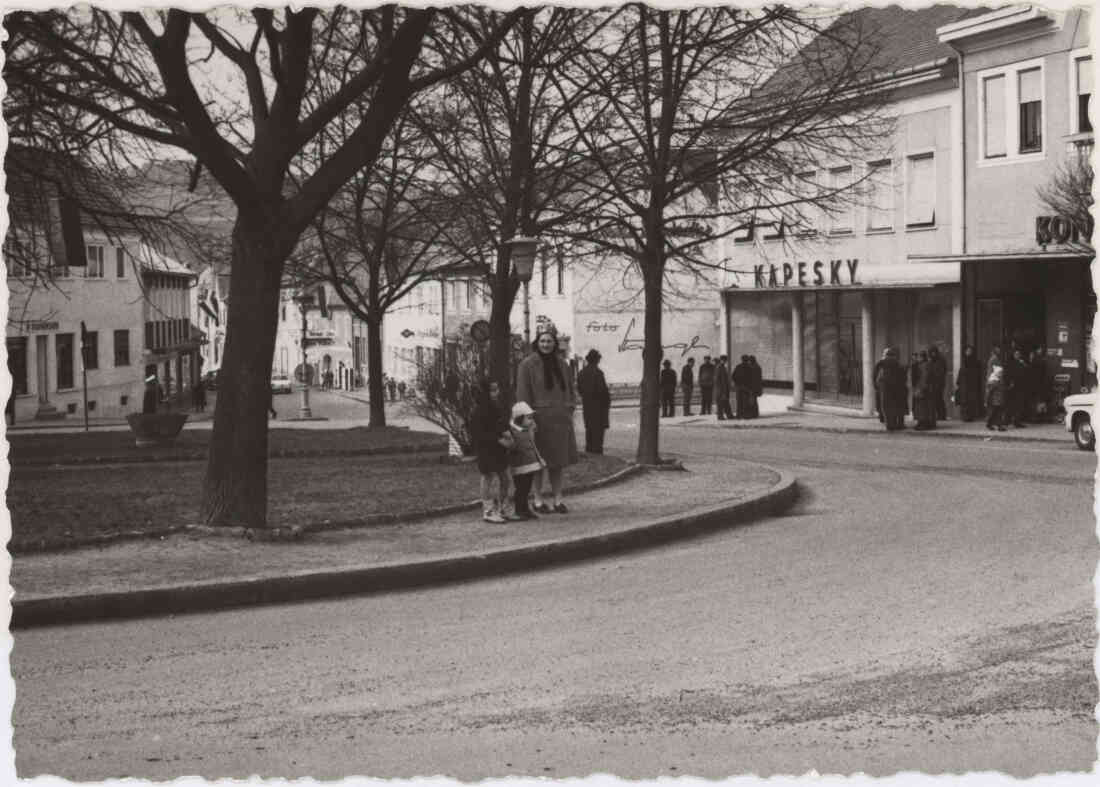 Am Tag der Weihe des Rathauses am 08. Jänner 1950, Hauptplatz, der Park, Hauptstraße, Wienerstraße, Herrengasse