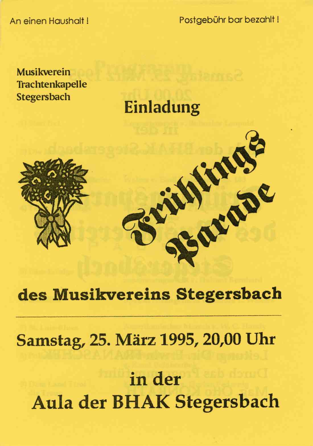 Musikverein Stegersbach, Einladung zu Frühlingsparade am 25 März 1995