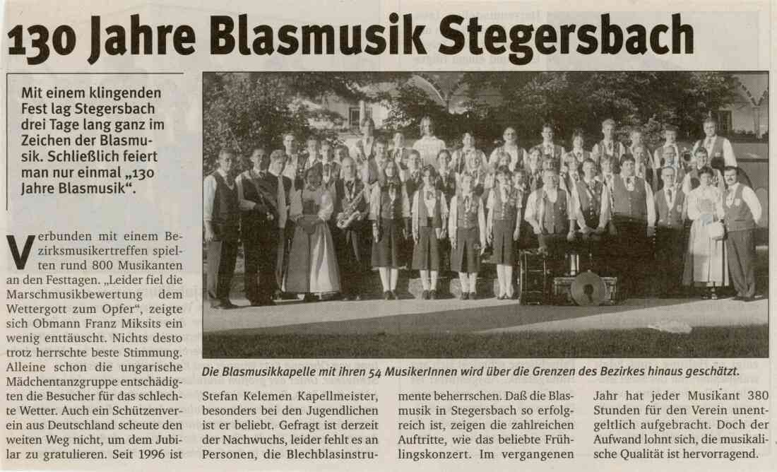 Musikverein Stegersbach feiert 130 Jahre Blasmusik Stegersbach