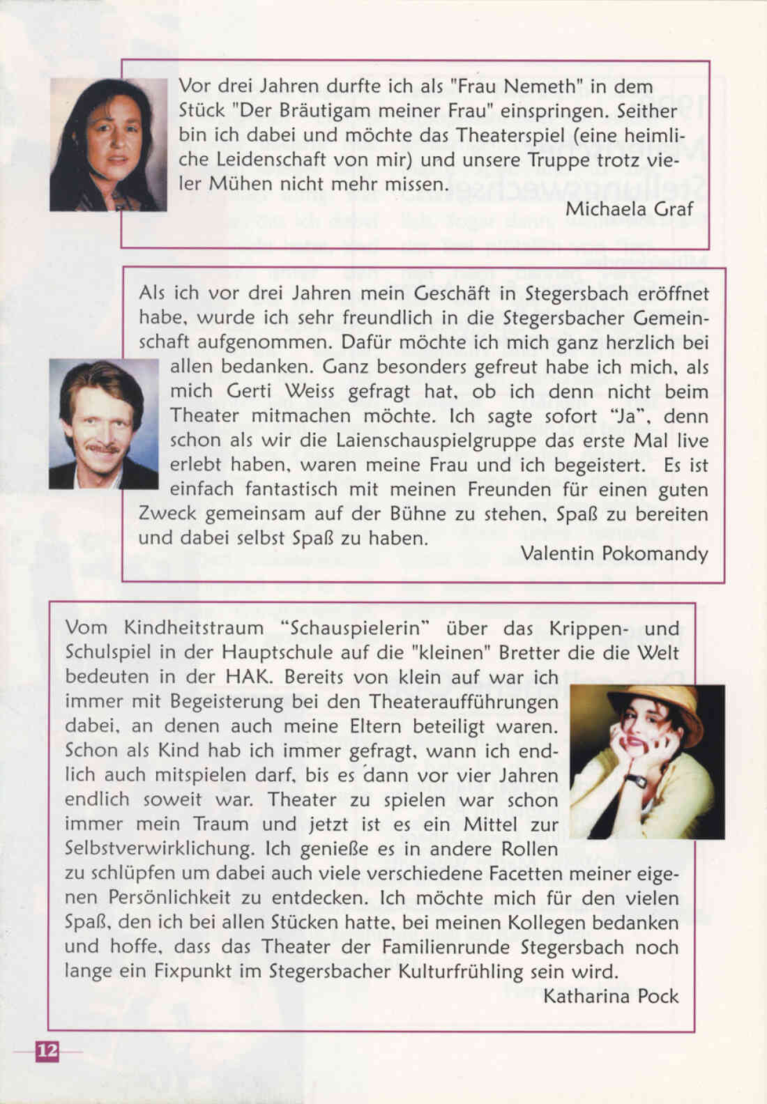 Prospekt 10 Jahre Theatergruppe der  Familienrunde Stegersbach 1992 - 2002 Seite 12
