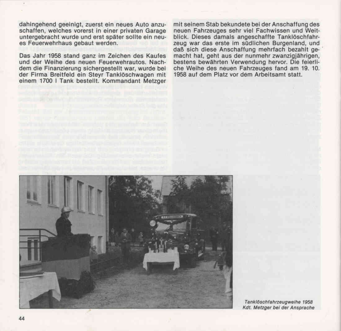 Freiwillige Feuerwehr Stegersbach 100 Jahre 1879 - 1979 Broschüre Seite 44