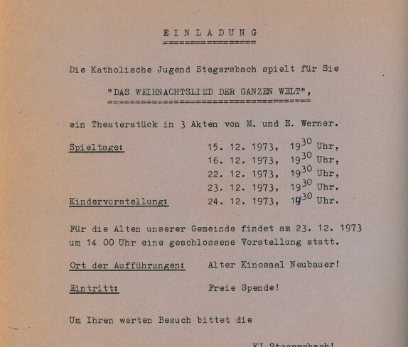 Katholische Jugend Theater "Das Weihnachtslied der ganzen Welt" im Dezember 1973