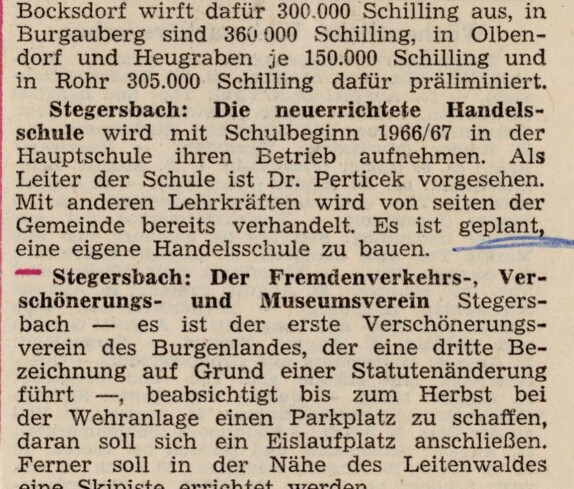 Zeitungsartikel der SÜDOST - TAGESPOST zur neuerrichteten Handelsschule vom 20. August 1966