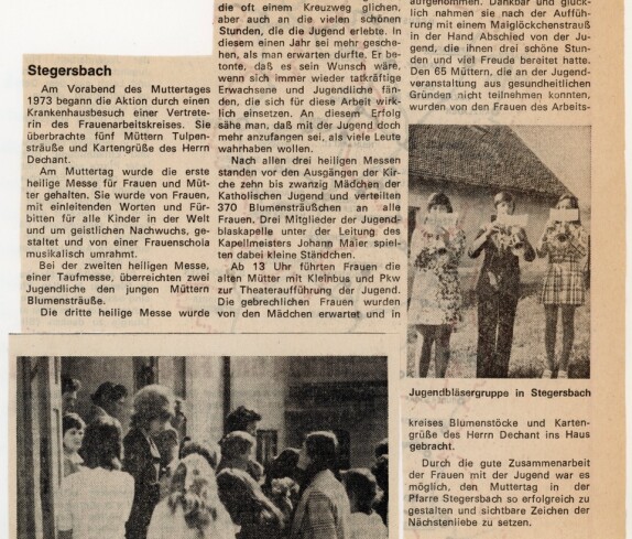Zeitungsartikel über die Katholische Jugend, Muttertagsfeier am 13. Mai 1973