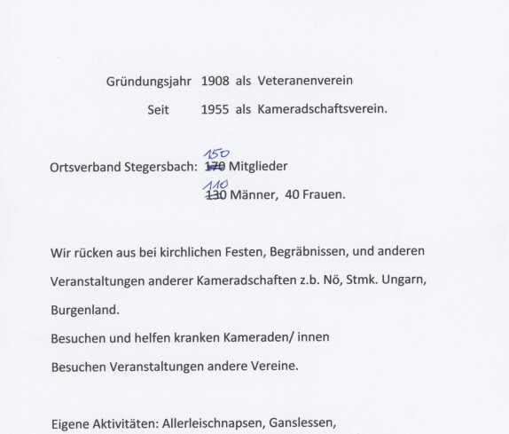 Kameradschaftsverein Stegersbach Rundschreiben Seite 2