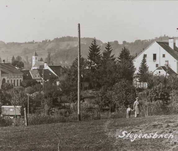 Stegersbach, Bgl. Blick von Meierhof, Hauptstraße, Kastell und ehemaliges Museum, Kirche