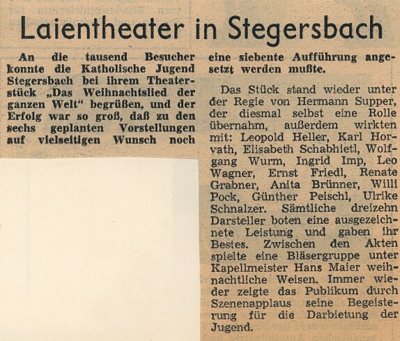 Katholische Jugend Theater "Das Weihnachtslied der ganzen Welt" im Dezember 1973, Zeitungsartikel