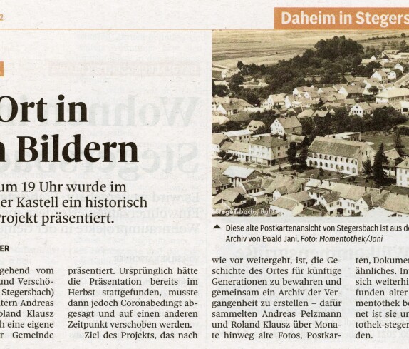 Zeitungsartikel in der BVZ, über die Momentothek Stegersbach vom April 2022