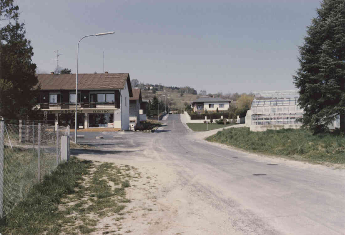 Elektrohaus Adolf Schuch, Berggasse 3 im September 1989 und die Gärtnerei Kornfeld in der Berggasse 2