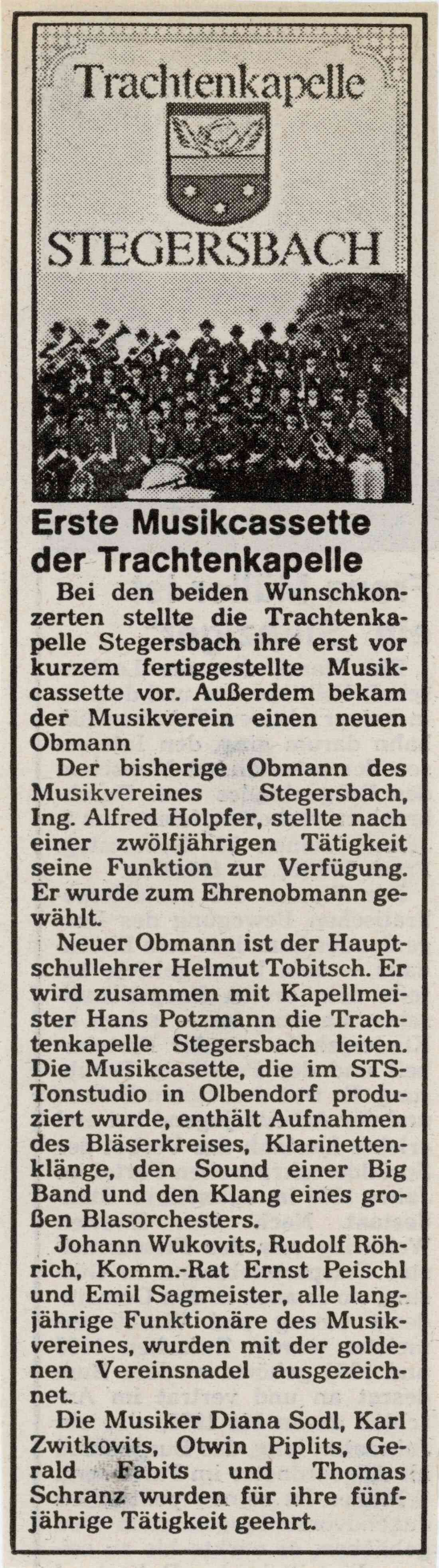 Musikverein Stegersbach nimmt erste Musikcassette auf