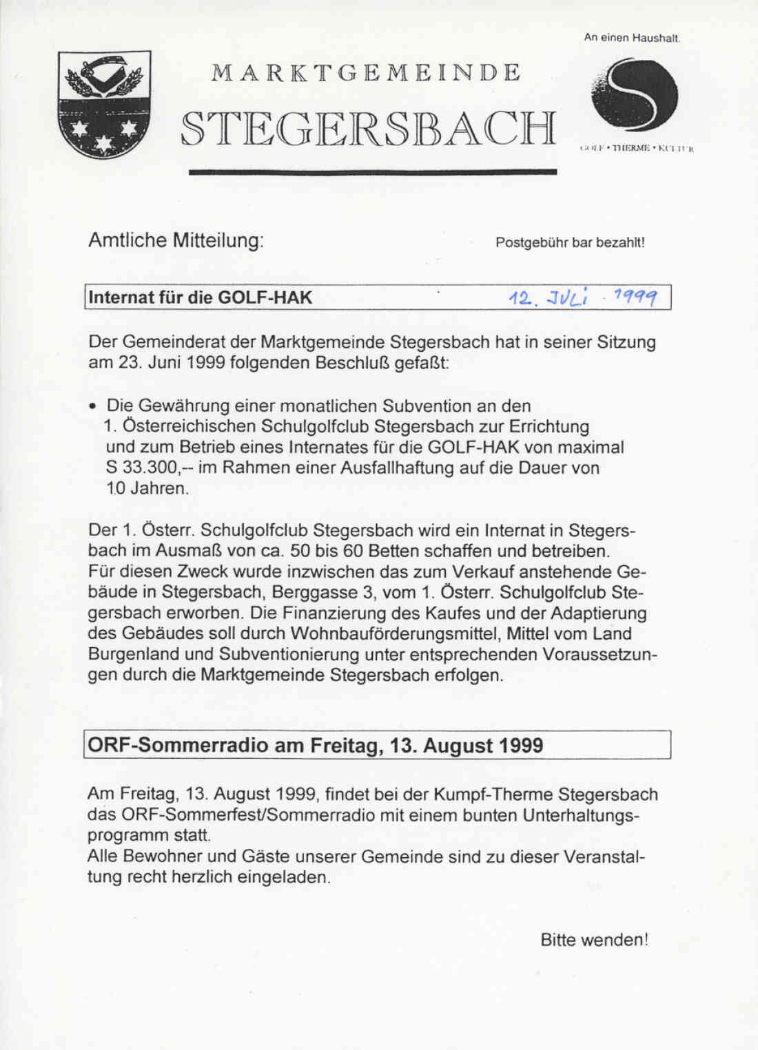 Umbau des Internats für die Golf - HAK am 08. September 1999 in der Berggasse 3, früher Elektrohaus Adolf Schuch