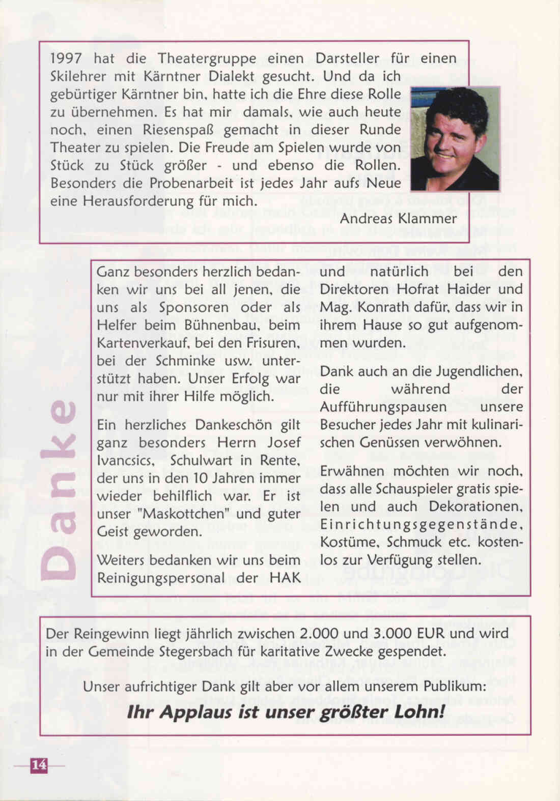 Prospekt 10 Jahre Theatergruppe der  Familienrunde Stegersbach 1992 - 2002 Seite 14