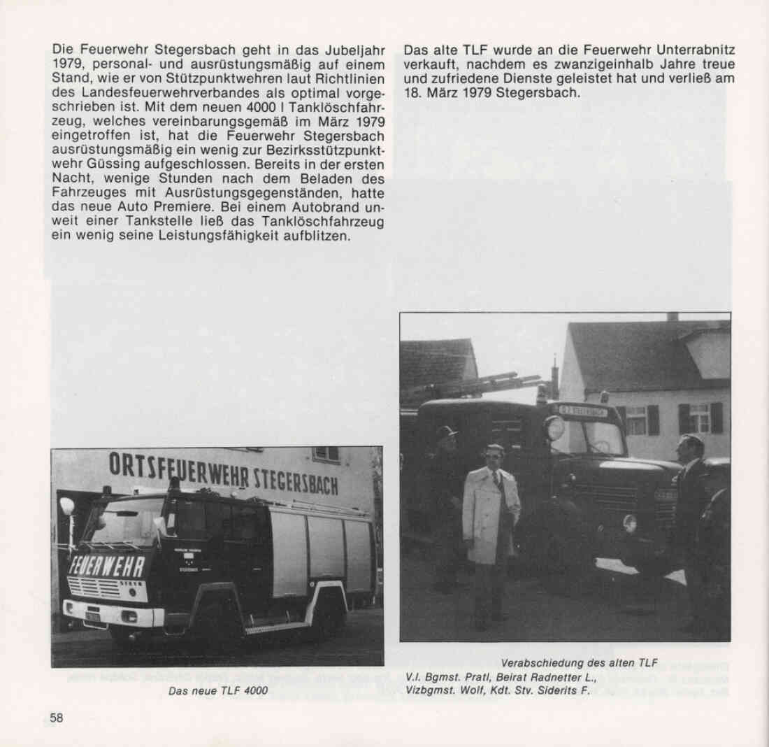 Freiwillige Feuerwehr Stegersbach 100 Jahre 1879 - 1979 Broschüre Seite 58