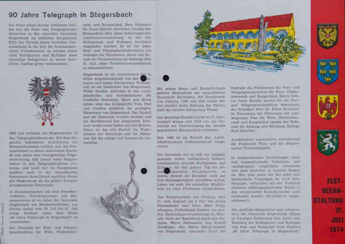 90 Jahre Telegraph in Stegersbach, Festveranstaltung am 21. Juli 1974, Seite 2