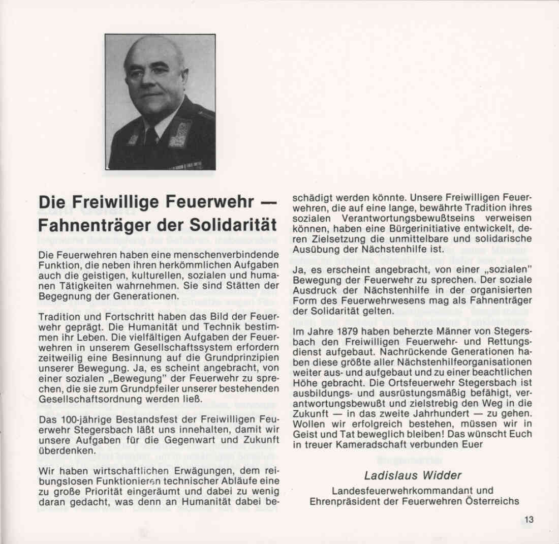 Freiwillige Feuerwehr Stegersbach 100 Jahre 1879 - 1979 Broschüre Seite 13