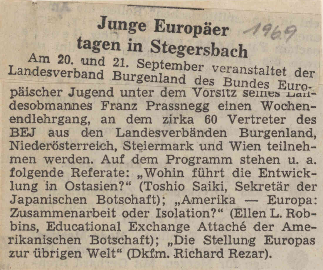 Zeitungsartikel Europäische Jugend tagt 1969 in Stegersbach, Vortragende mit ausländischen Gästen, Bild, Bild 4